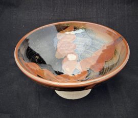 Bowl with Temoku glaze and decoration. Cone 10 reduction
